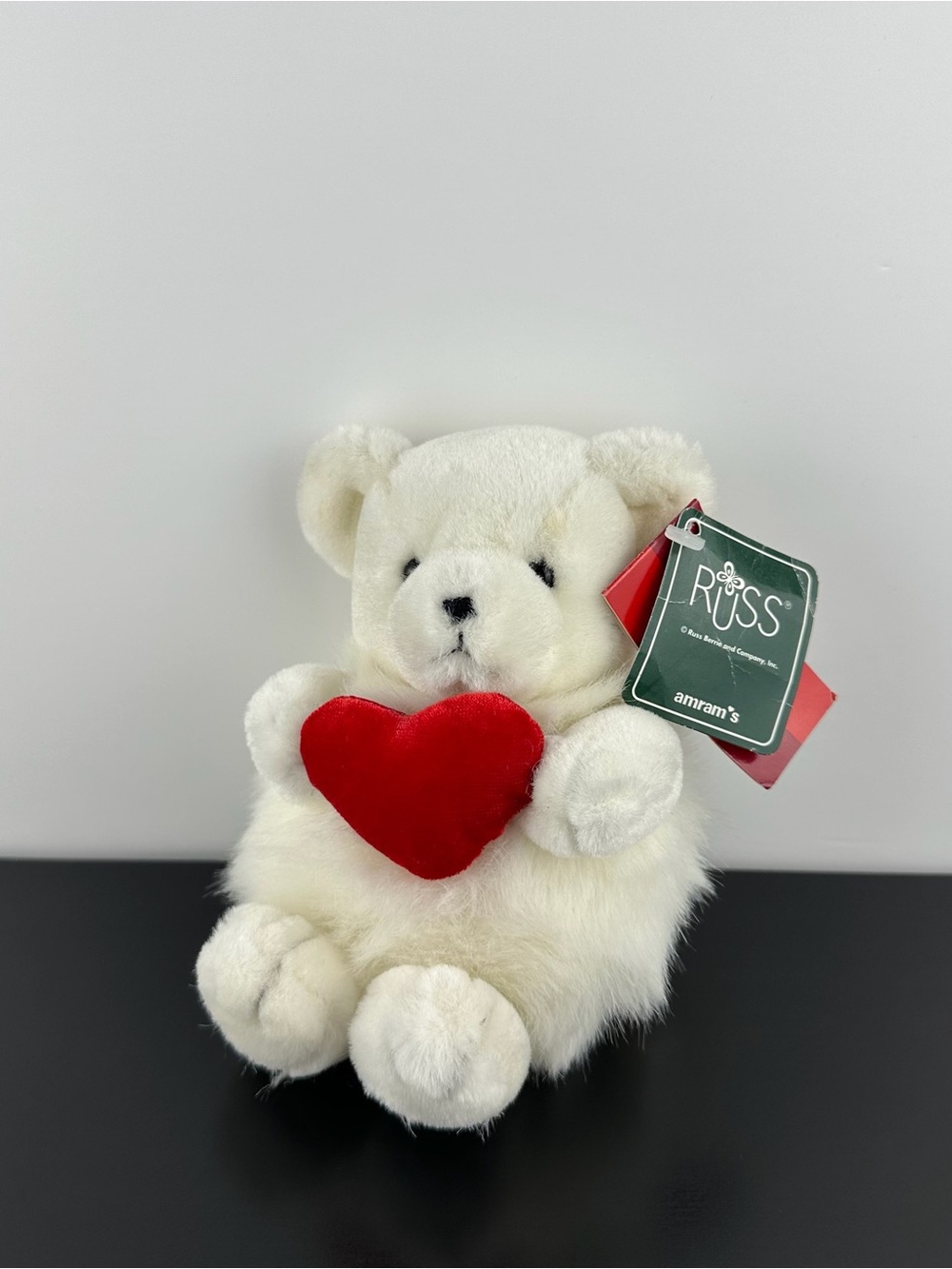 Russ Berrie Lil Softies Smooch White Teddy Bear Red Valentines Heart 6” Plush